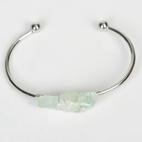Jewelry - Fluorite Gemstone Crystal Silver Wire Wrapped Cuff Bangle Bracelet Jewelry